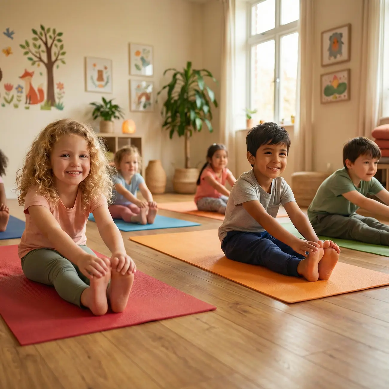 Kids practicing yoga together